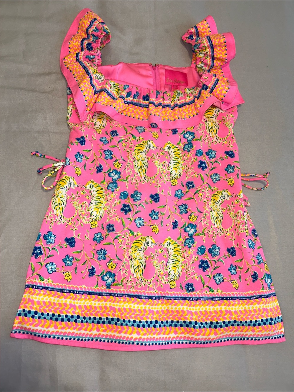 Lilly Pulitzer Zoya Romper Prosecco Pink Tigress Garden Ruffle Size 4